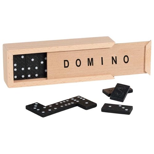 Domino game in wooden box
