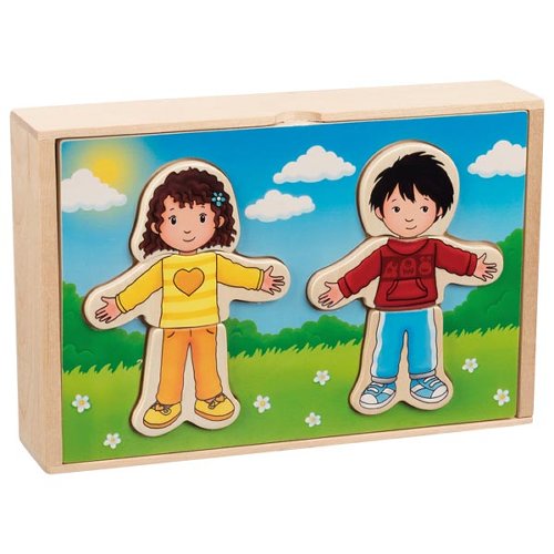 Boy and Girl dress-up puzzle box in a wooden box