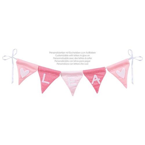 Buchstabenwimpelkette rosa, mit 10 Wimpeln