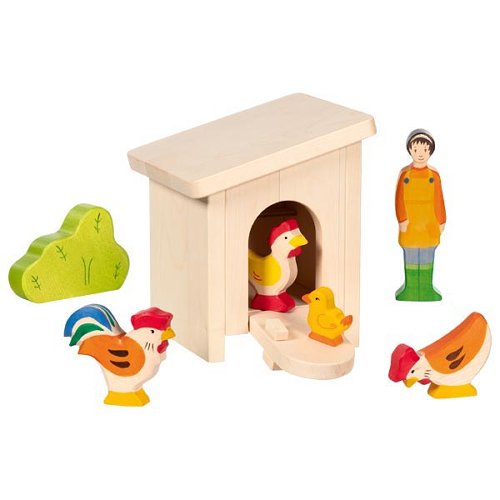 Kleiner Stall, montiert mit Hühnern, ...