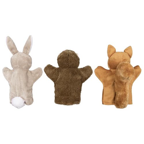 Hand puppets, squirrel, rabbit and hedgehog