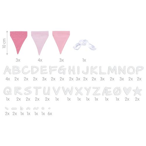 Buchstabenwimpelkette rosa, mit 10 Wimpeln