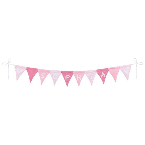 Buchstabenwimpelkette rosa, mit 10 Wimpeln